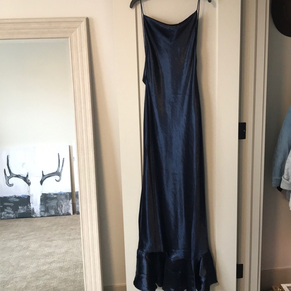 Gorgeous navy blue silk Saloni gown